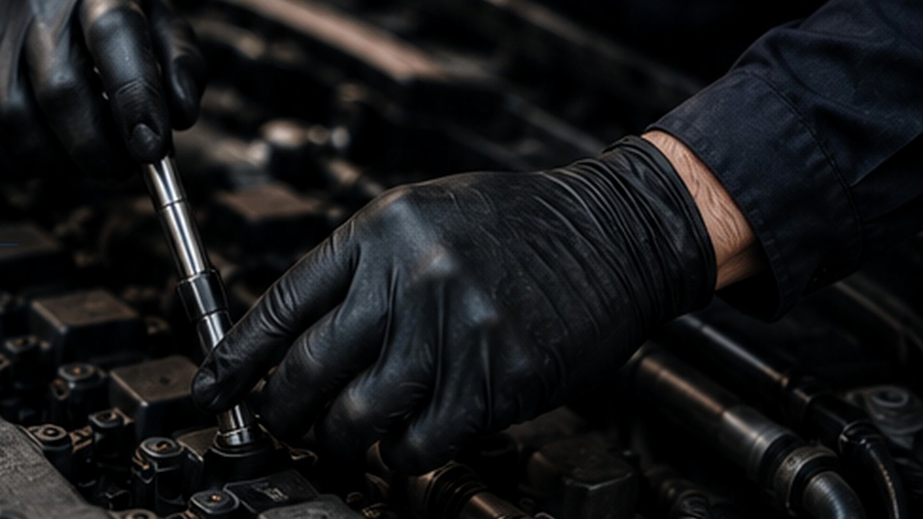 Mechanic working on a vehicle engine
